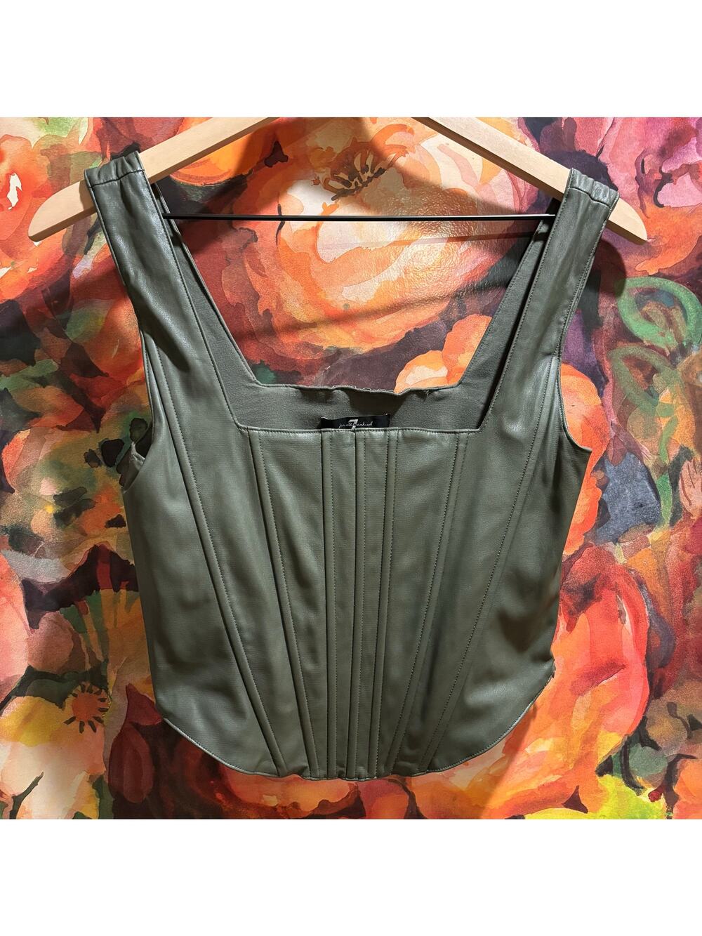 7 For All Mankind Olive Faux Leather Corset Top Size S streetwear concert